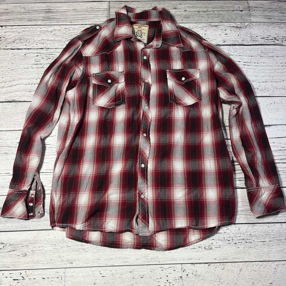 Supply Company USA Men's XL Plaid Western Shirt‎ Pearl Snap Front Pockets